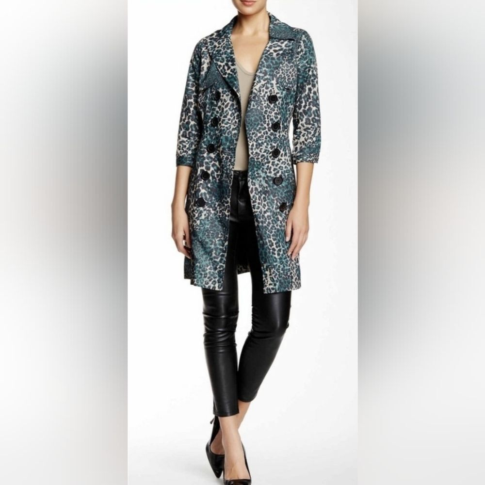 Vertigo Paris Women's Trench‎ Coat XS Cheetah Belted 3/4 Sleeve Animal Print NWT